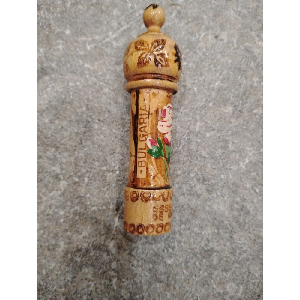 Bulgarian Rose Oil Perfume Hand Carved And Decorated Wooden Piece Jarduid